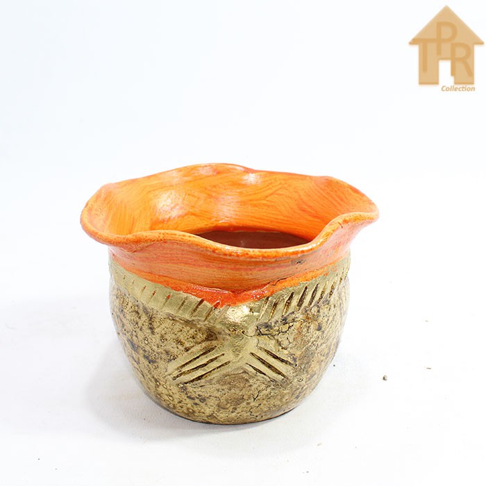 Gerabah | Vas / Pot Trophy Motif Kayu - D13