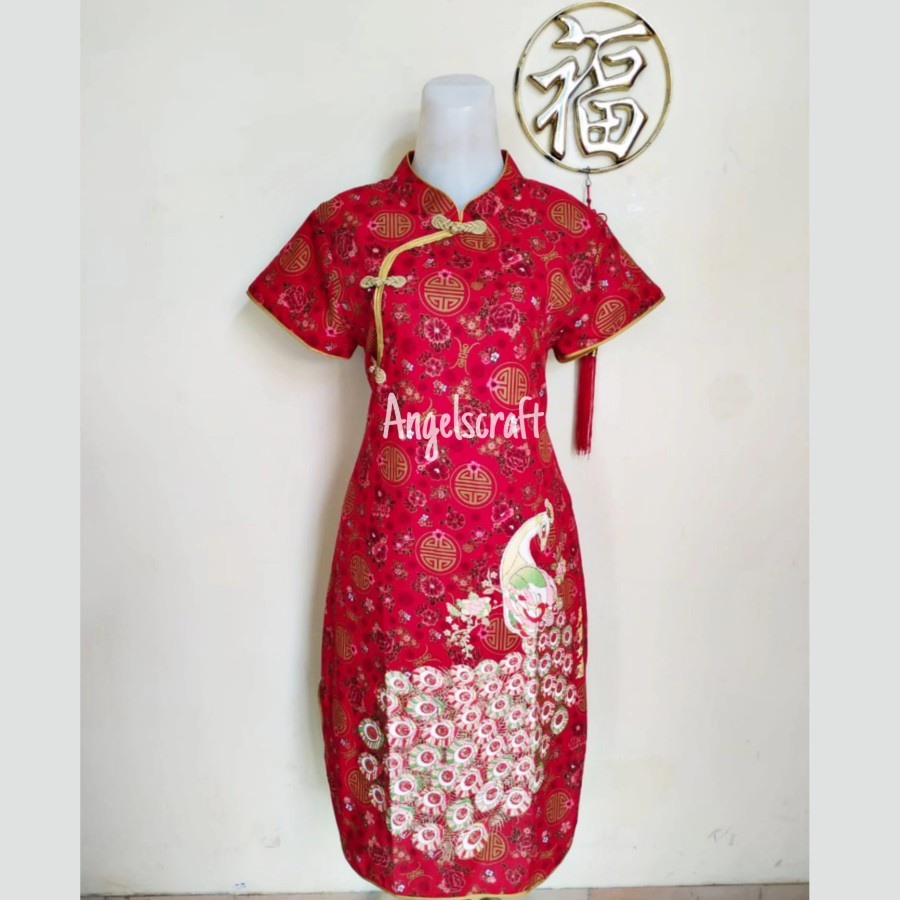 Dress imlek anak perempuan 2022 - DRESS IMLEK WANITA KATUN (Bunga Coin Emas) remaja dan dewasa XXL b