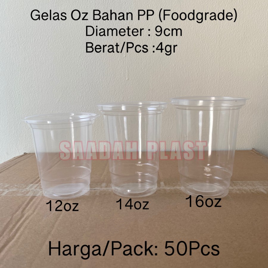 (ISI 50) Gelas Oz Plastik 12oz 14oz 16oz Cup Bening PP Pop Ice Foodgrade