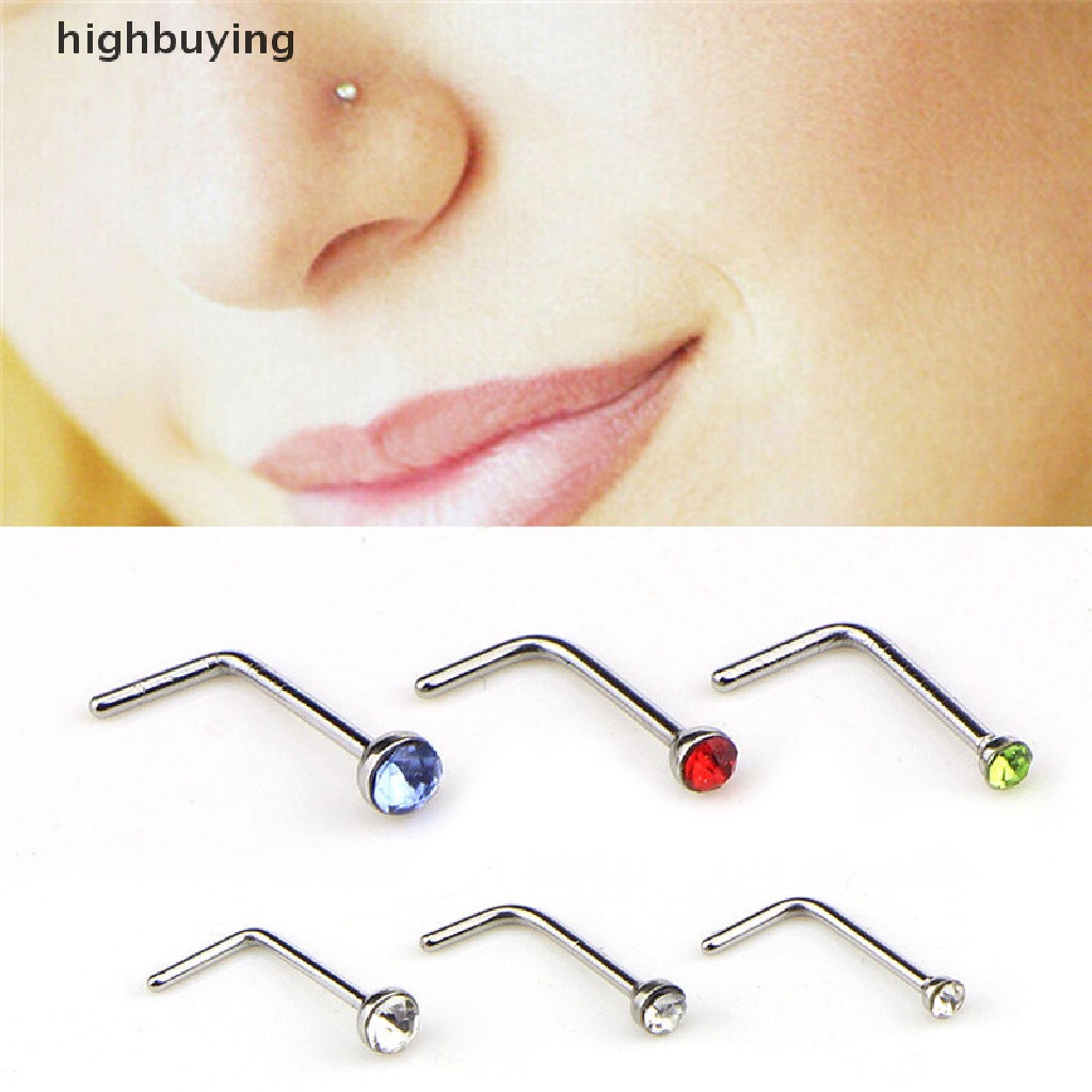 Hbid 60PCS / Set Cincin Tindik Hidung / Tubuh Bentuk L Bahan Stainless Steel Hias Kristal CZ