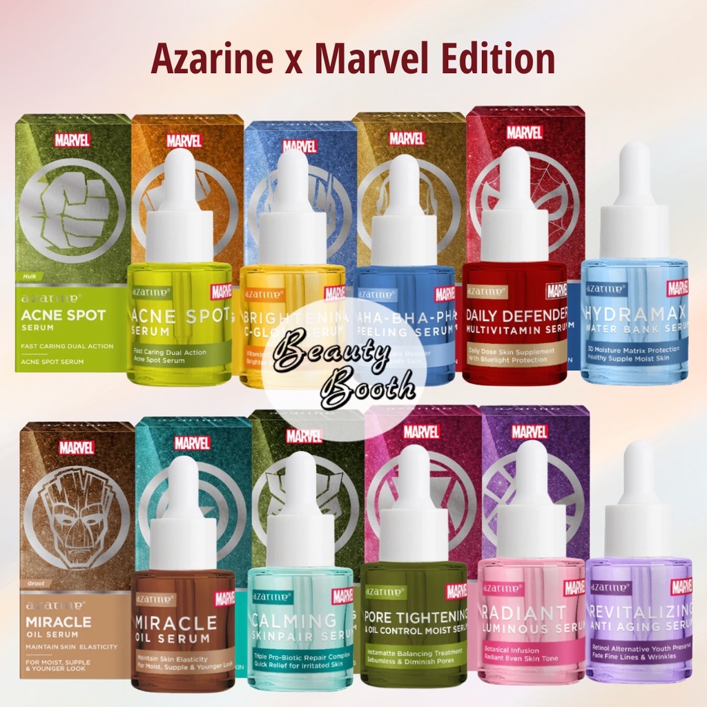 AZARINE x Marvel Super Hero Serum Edition | Acne Spot | Hydramax Serum | Luminous Serum | Pore Tightening | Calming serum | Niacinamide 5% | Brightening C Glow | Multivitamin Serum |  retinol | Revitalizing  | Miracle Oil