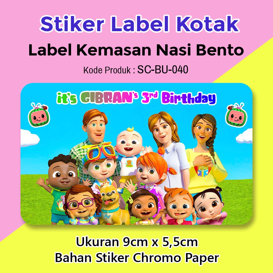 

STIKER LABEL ULANG TAHUN ANAK STICKER BOX NASI BENTO SOUVENIR COCOMELON