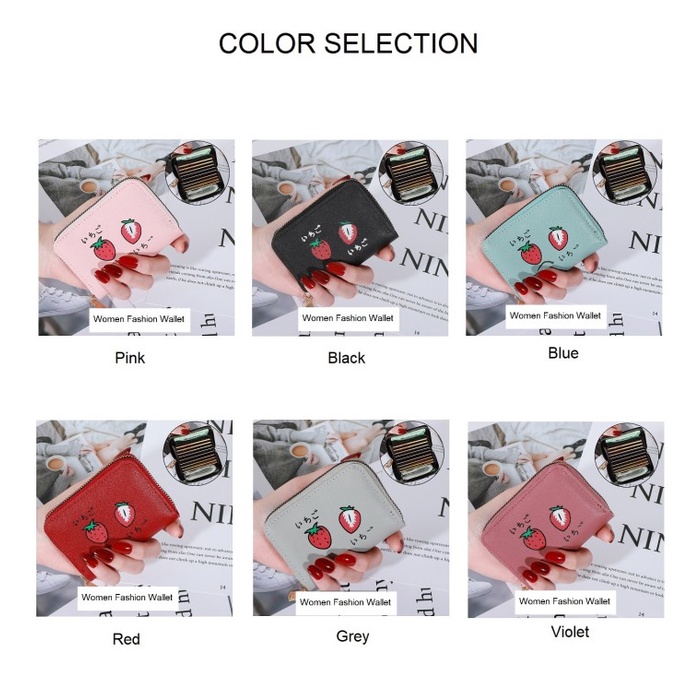 W24 Dompet Mini Wanita Strawberry Lucu Cute Murah Buah Koin Kartu Uang Foto Cewek Women Wallet Kecil Perempuan Kulit PU Leather Binatang Putih Hitam Panjang  Korea Pria Cowok Laki Laki Fruit Import Premium Lipat Jepang Import Tas Pouch Cantik Berry