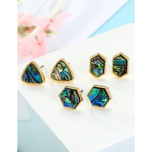 LRC Anting Tusuk Fashion Color Abalone Shell Shaped Geometric Earrings D76683