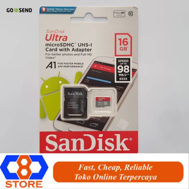 MEMORY MICROSD MICRO SD SANDISK 16GB CLASS 10 ULTRA ORIGINAL RESMI