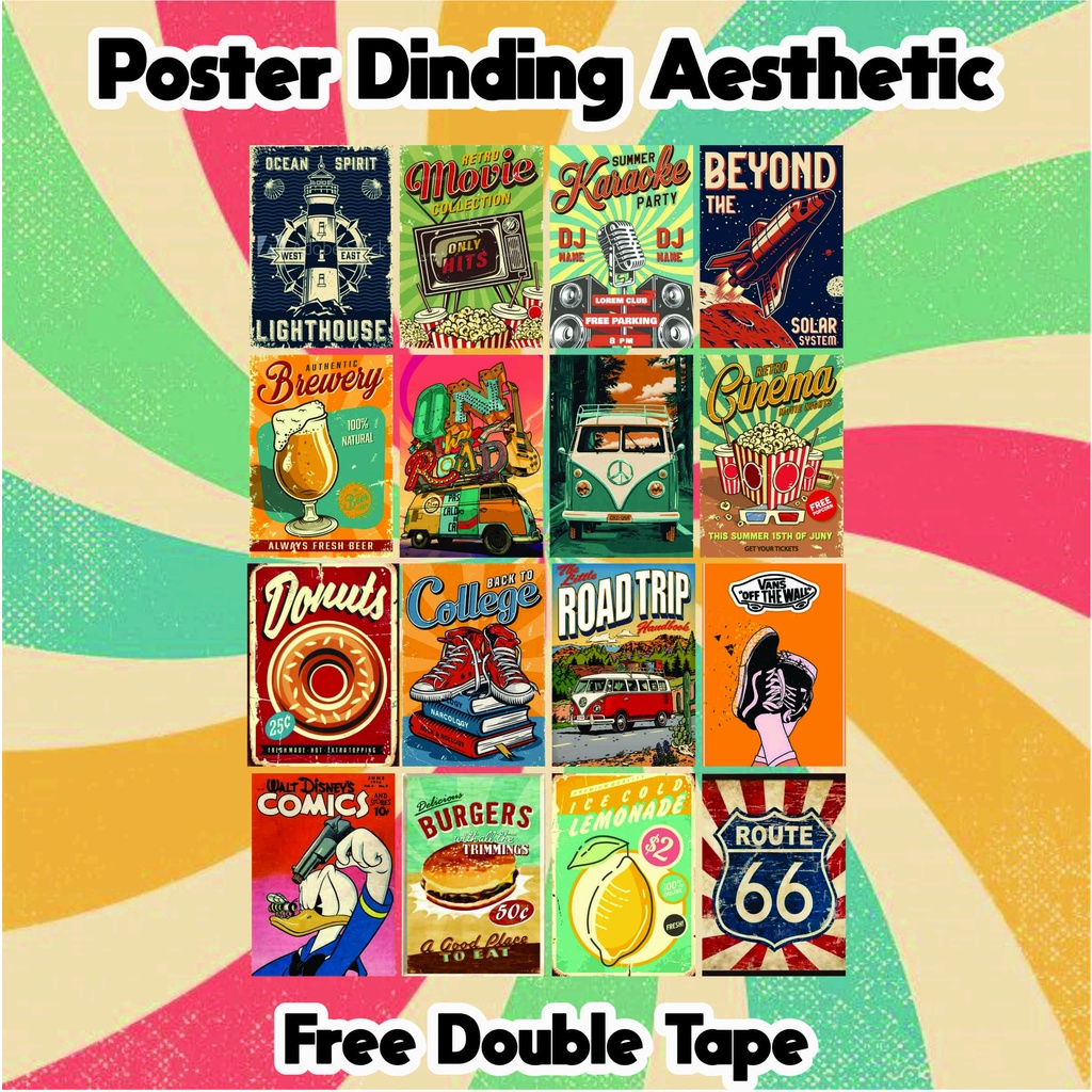 Poster Dinding Aesthetic, Poster Aesthetic, Dekorasi Kamar Vintage  16 Pcs Banyak Bonus