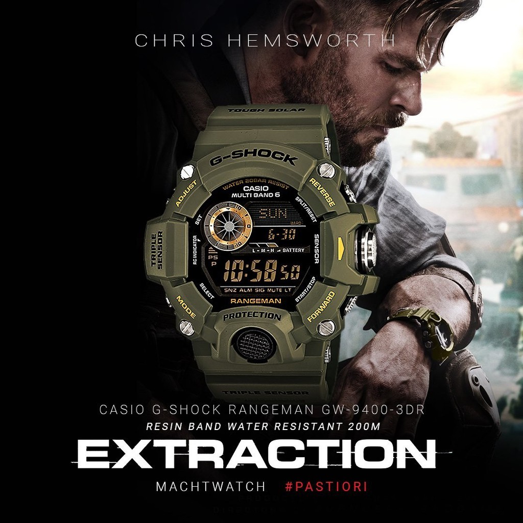 Jam Tangan Pria G-Shock Analog Digital GW-9400-3E Olive Military Green Rangeman Chris Hemsworth Extraction