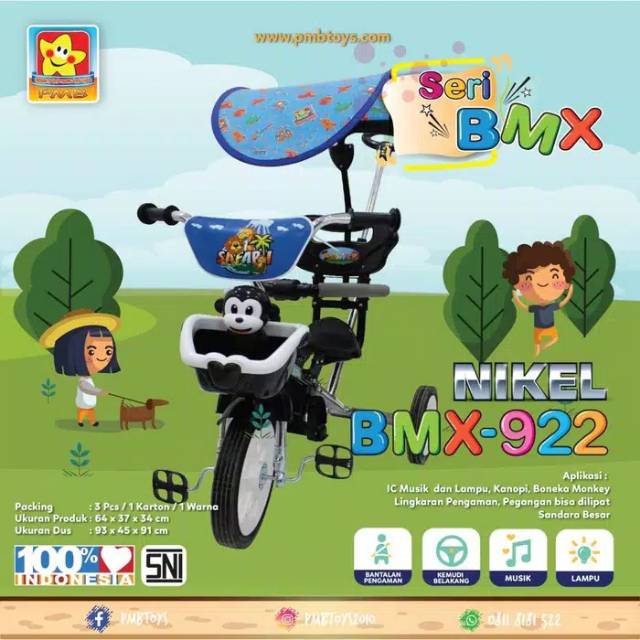 Mainan Anak Sepeda Roda Tiga PMB BMX-922 Nikel