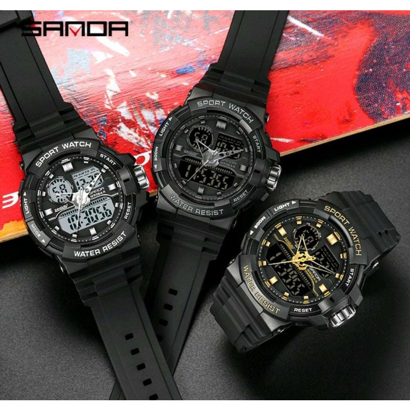 TRENDINGGGGG 0SANDA 6025 Jam Tangan Pria Digital Analog Dual Time Tali Rubber Chronograph