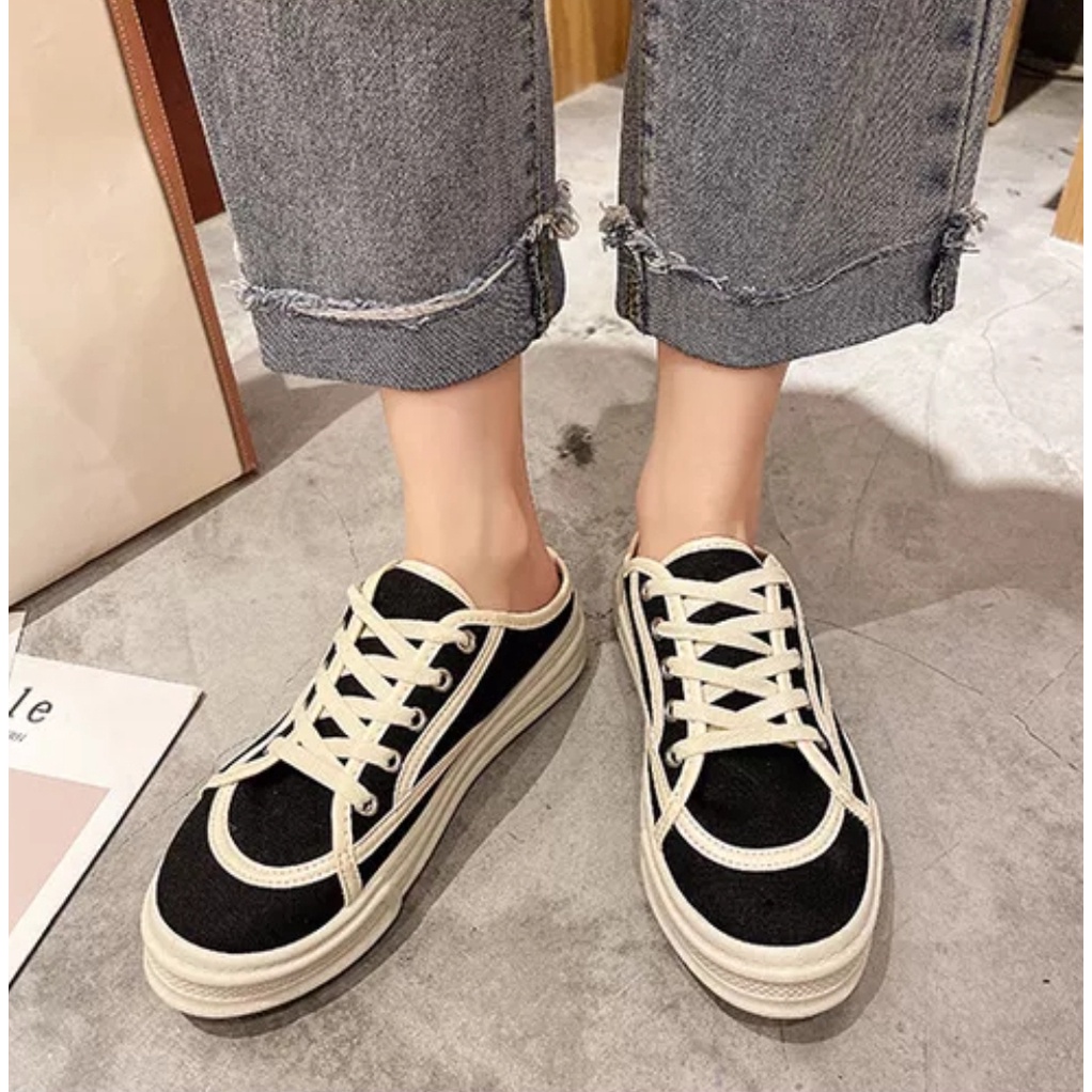 SS1795 Sepatu Slip On Wanita Fashion Import Sederhana Canvas Dengan Tali Sepatu Ready Jakarta Bisa COD (With Box)