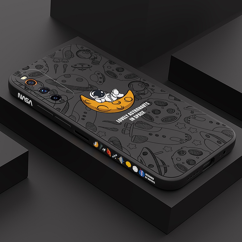 Astronaut case Vivo Y11 Y12 Y15 Y17 Y19 Y30 Y95 Y93 Y91C Y91 Y50 Y7S Y1S S1 V15  Z1 Pro V15 PRO Y21 V21 Y52S lembut TPU shockproof pelindung penutup dengan lanyard case-black