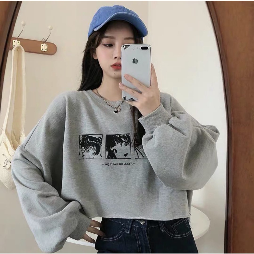 ANIME CROPE SWEATER OVERSIZE - SWEATER OVERSIZE WANITA - SWEATER CROP