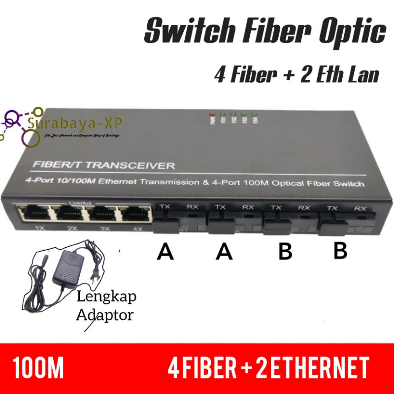 Switch Konverter 4 Port FO + 4 Ethernet Lan for Converter Optic Fiber Optik