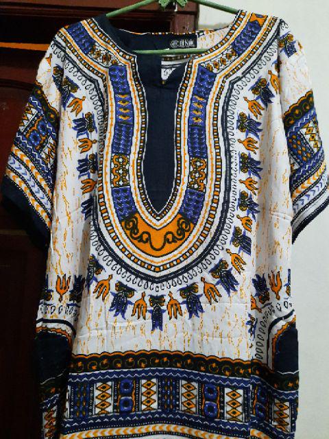 [promo] Kaos Etnik Dashiki Pria Wanita Dasar Putih All Size