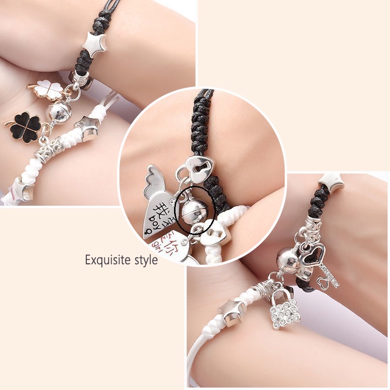 2 Pcs Fashion Magnet Gelang Palang Berbentuk Hati Kunci Gelang Wanita Pria Pasangan Perhiasan Aksesoris - PD