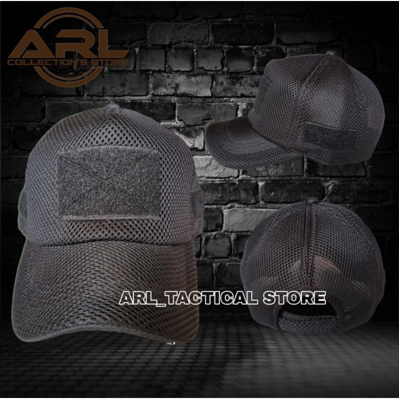 topi double mess polos hitam / topi jaring tactical velcro / topi double mess hitam