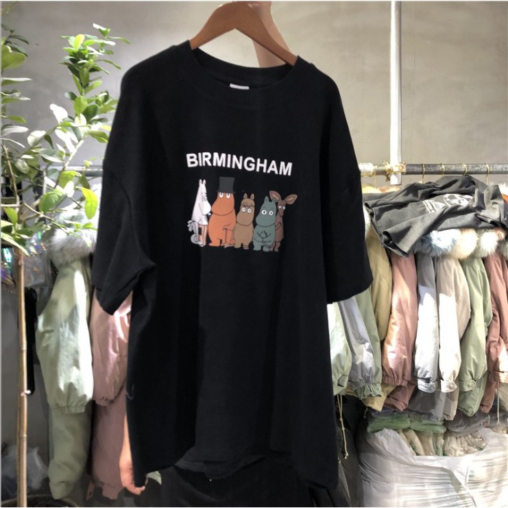 Kaos Wanita Motif Katun Tulisan Birmingham Korean Style T-Shirt Casual Kaos Longgar Santai Bagus