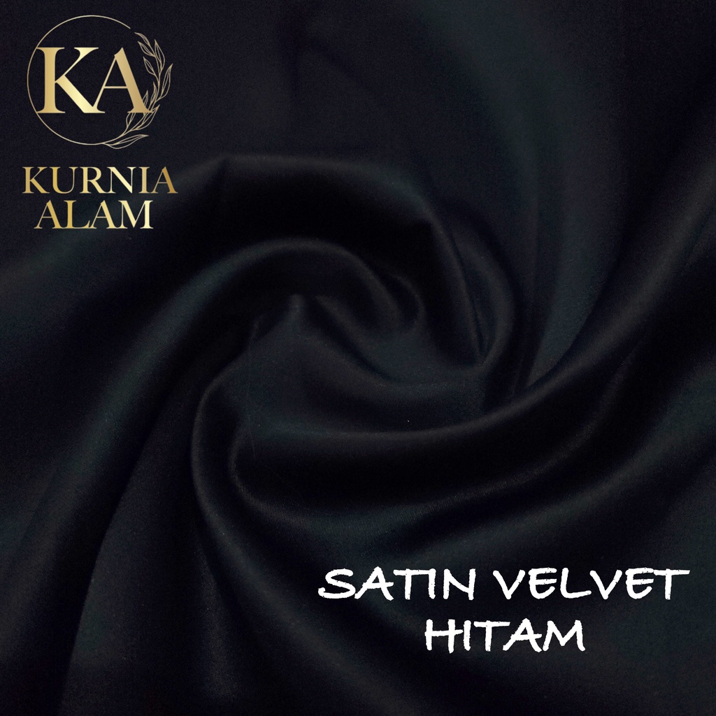 Kain Satin Velvet Premium Grade A Warna HITAM Bahan Dress, Hijab, Mukena, Fashion Muslim Lebar 1.5 M