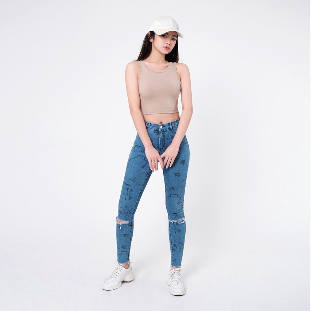 HanaFashion JKT - Sita Crop Tank Top Atasan Wanita - TT007-Khaki