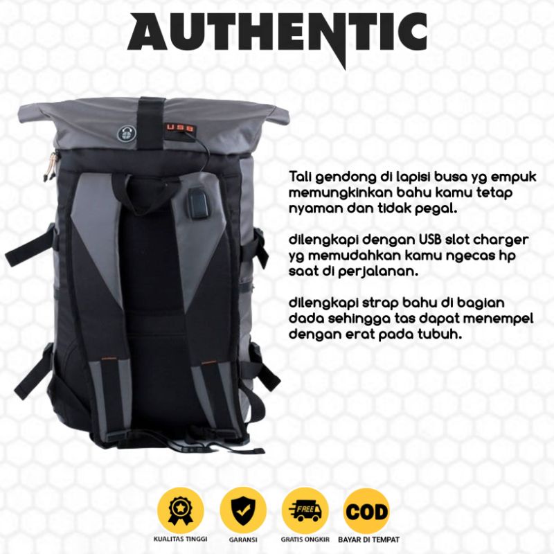 Tas Ransel Laptop Kuliah Carrier BACKPACK - Soul GREY BLACK Tas Punggung Pria Usb Slot Waterproof