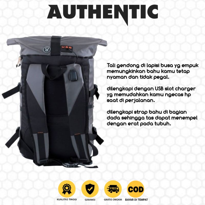 Tas Ransel Laptop Kuliah Carrier BACKPACK - Soul GREY BLACK Tas Punggung Pria Usb Slot Waterproof