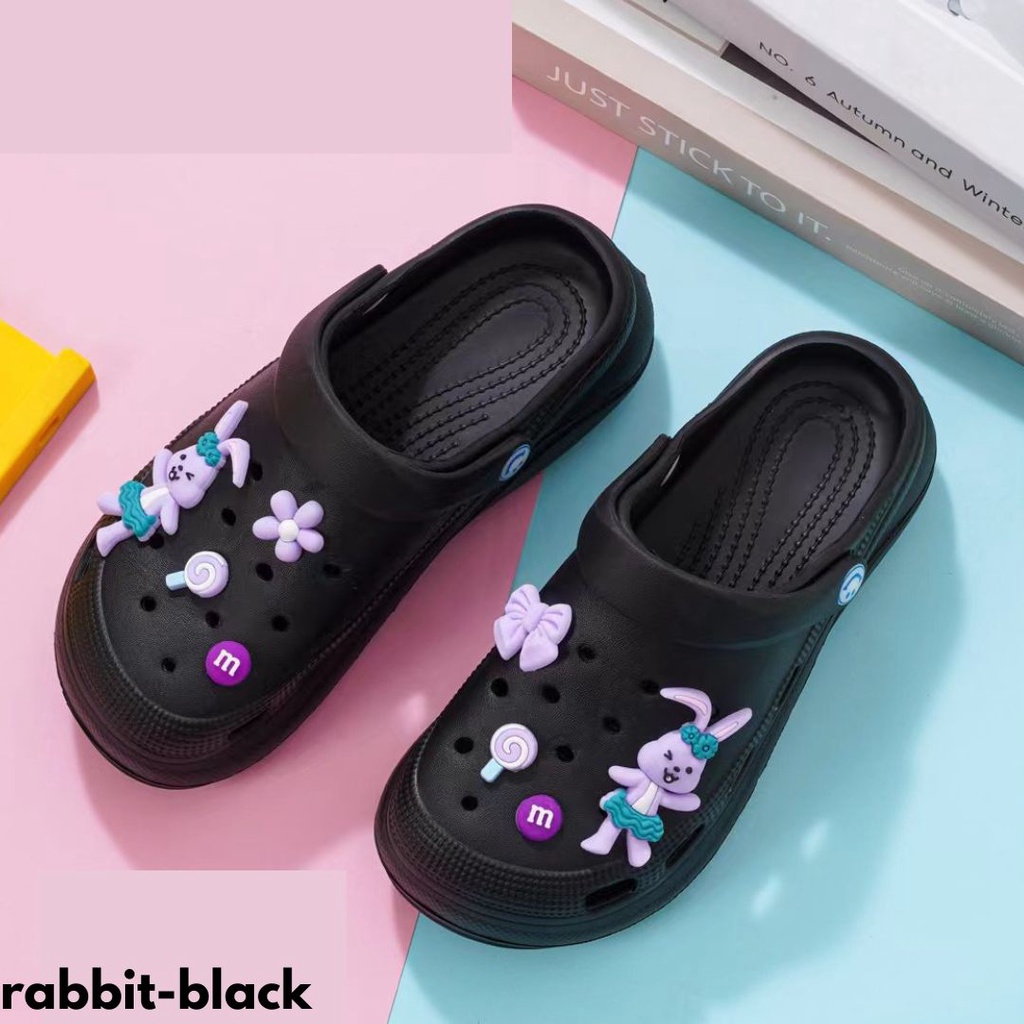 SANDAL BAIM WANITA DESIGN CANTIK FREE JIBBITZ KEKINIAN HIGHSOLE BAHAN RUBBER IMPORT RABBIT