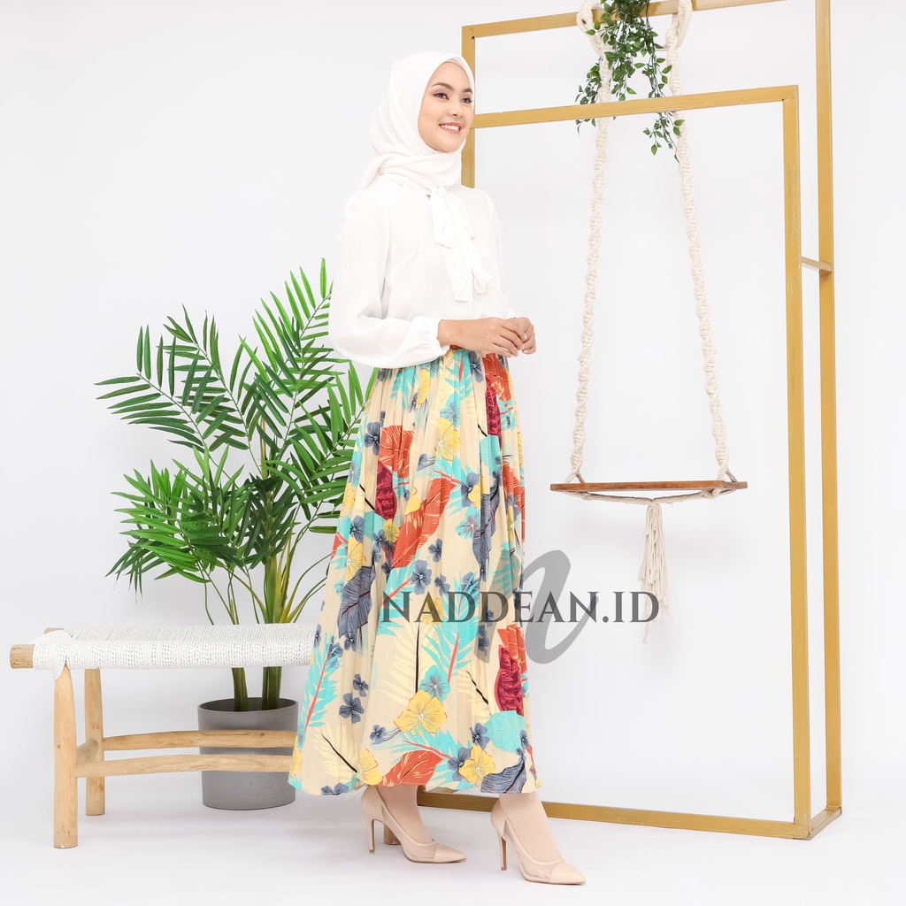 Rok Plisket Prisket Pastel/ Rok Import / Rok Bunga / Maxi Skirt Motif Bunga Floral Kuning