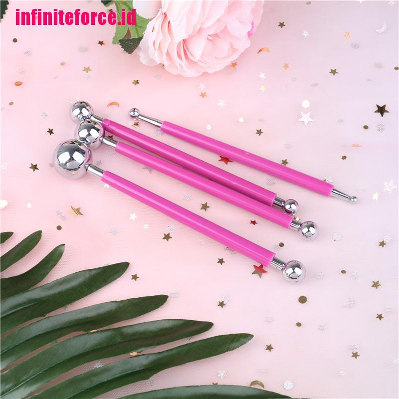 4 PCS Fondant Cake Decorating Pen Metal Ball Flowers Sugar Craft Modelling Tools