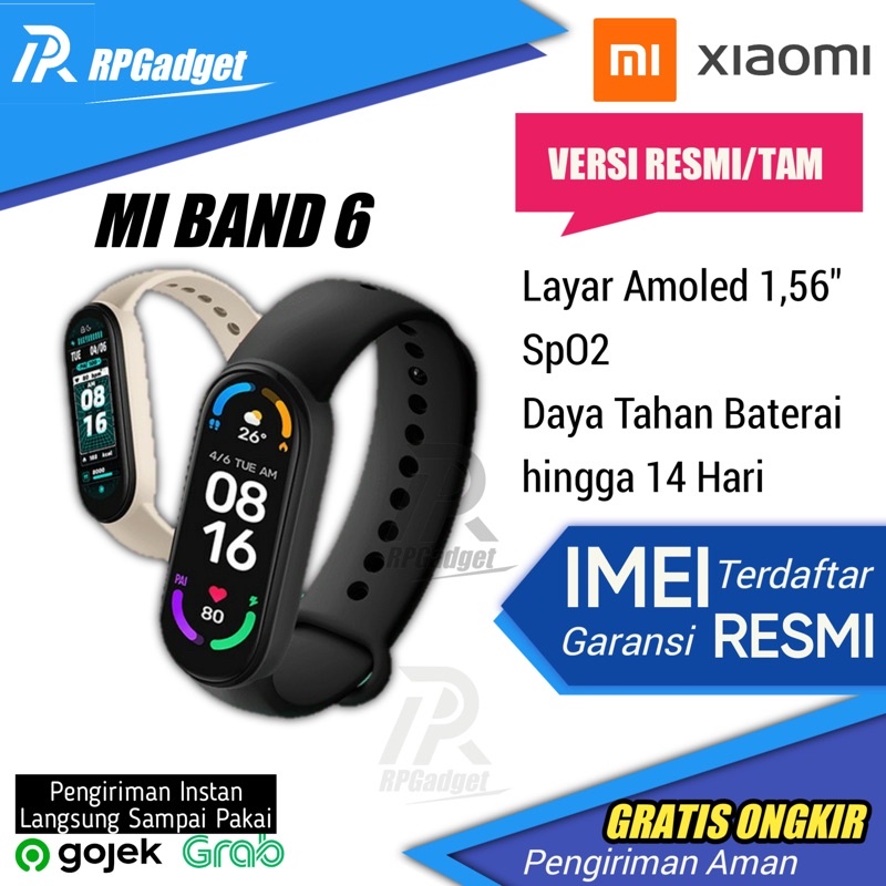 Mi Band 6 Original 100% Xiaomi MiBand 6 OLED Smartwatch Water Resistant Garansi