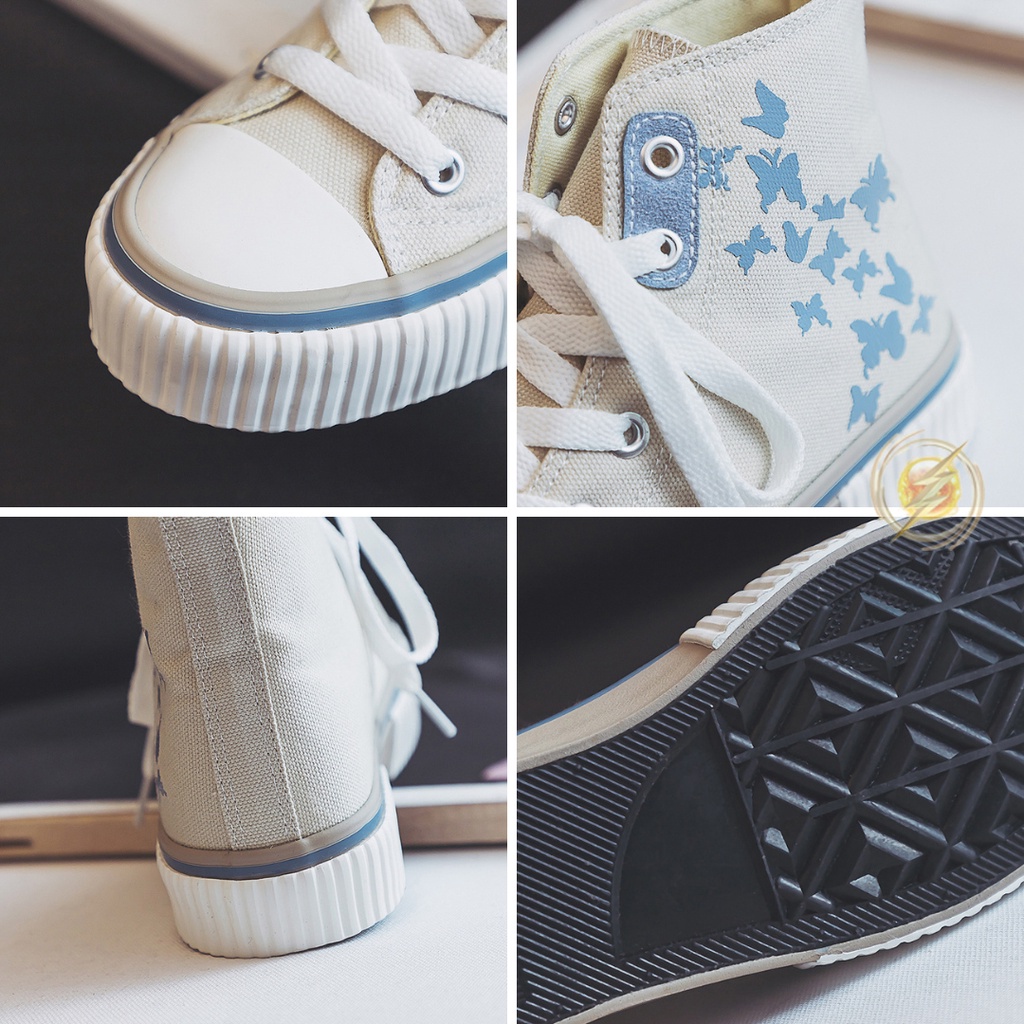 [Mona] Sepatu Sneakers Boots Wanita Motif Trendy Kupu-kupu Kualitas Import Premium - 254 (GRATIS TALI SEPATU)