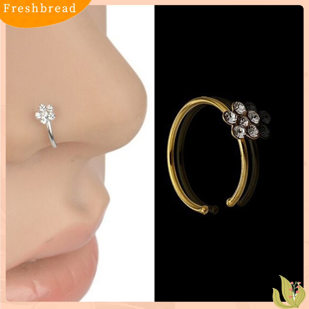 【Fresh】❀1Pc Sexy Flower Rhinestone Stainless Steel Nose Open Hoop Ring Body Piercing