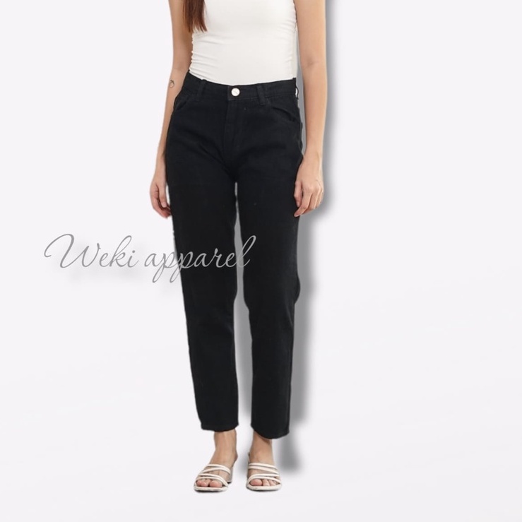 Weki Jeans Boyfriend Black Wanita Straight