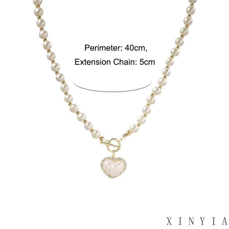 【COD】Kalung Love Cinta Mutiara Wanita Fashion Korea Elegan Rantai Mewah Liontin Bentuk Hati Vintage Klavikula Pesona Hadiah Hari Valentine