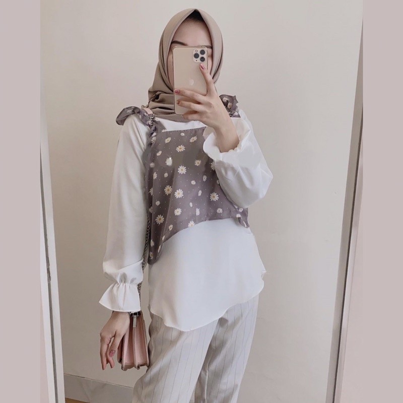 Diana Set Blouse - Blus Kemeja Rompi Motif Bunga Aster Daisy Bahan Katun