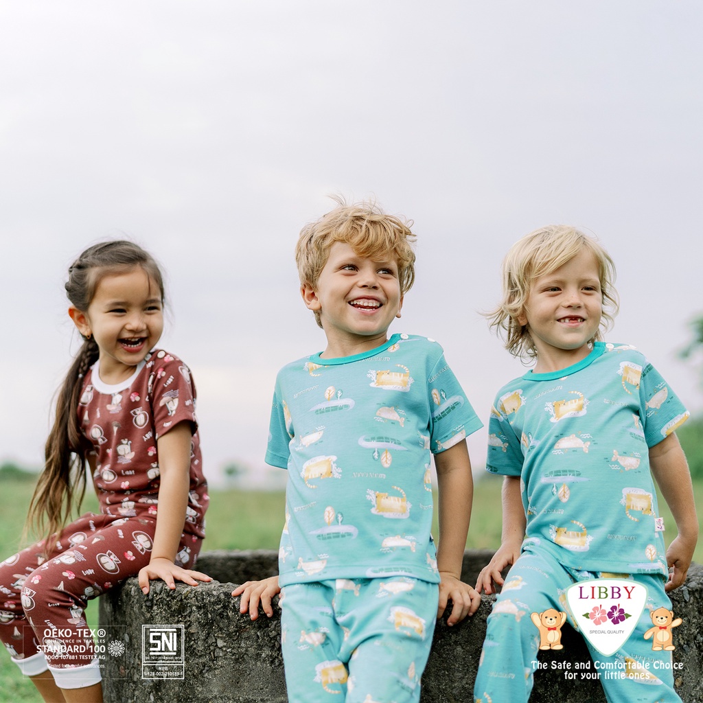 LIBBY Stelan Baju Pendek Anak Kecil Motif Hazy Zoo (1stel)