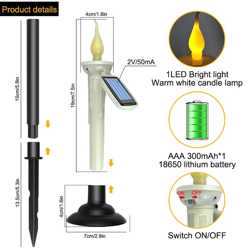 Lampu Lilin Led Tenaga Surya Anti Air Rechargeable Untuk Dekorasi Taman / Outdoor / Indoor