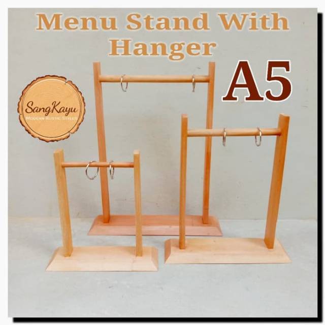 Menu Stand With Hanger A5 gantungan menu wood stand display menu