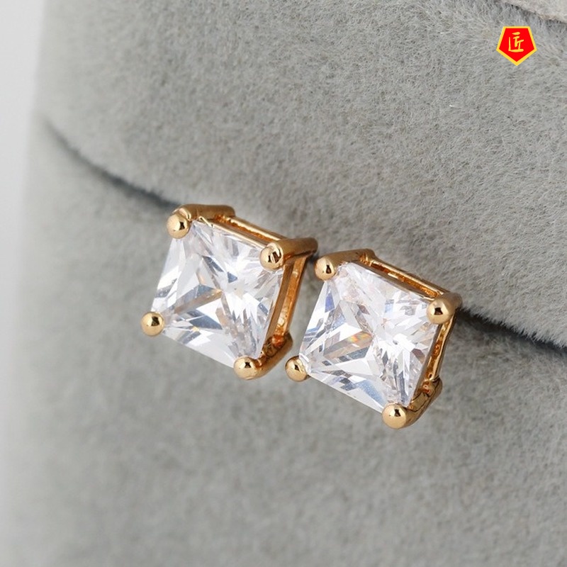 [Ready Stock]Simple All-Match Square Crystal Earrings