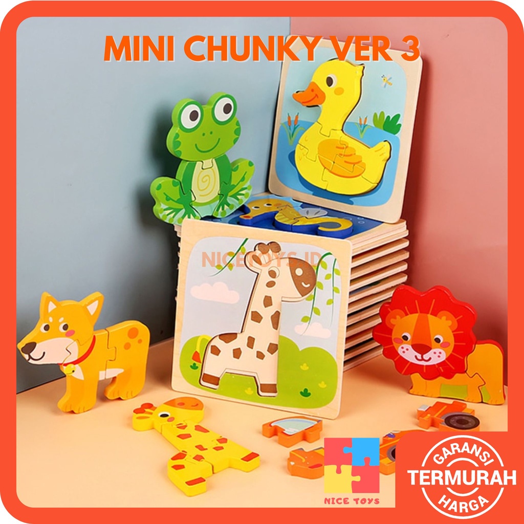 Mini Chunky Puzzle Ver 3 Wooden Puzzle Anak Puzzle Kayu Puzzle 3D Mainan Balita Mainan Edukasi