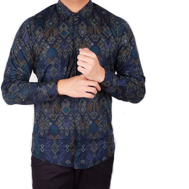 Diskon Kemeja Lengan Panjang Pria Batik Songket Tosca - Hijau Tosca, M Terbaru