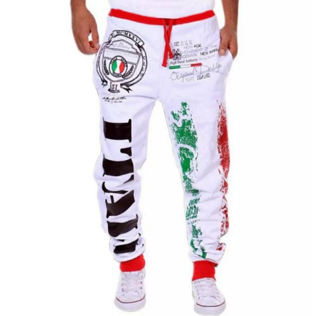 TOTOTAshop.Celana jogger pria ITALY,Bahan fleece tebal.motif sablon halus.Real pict