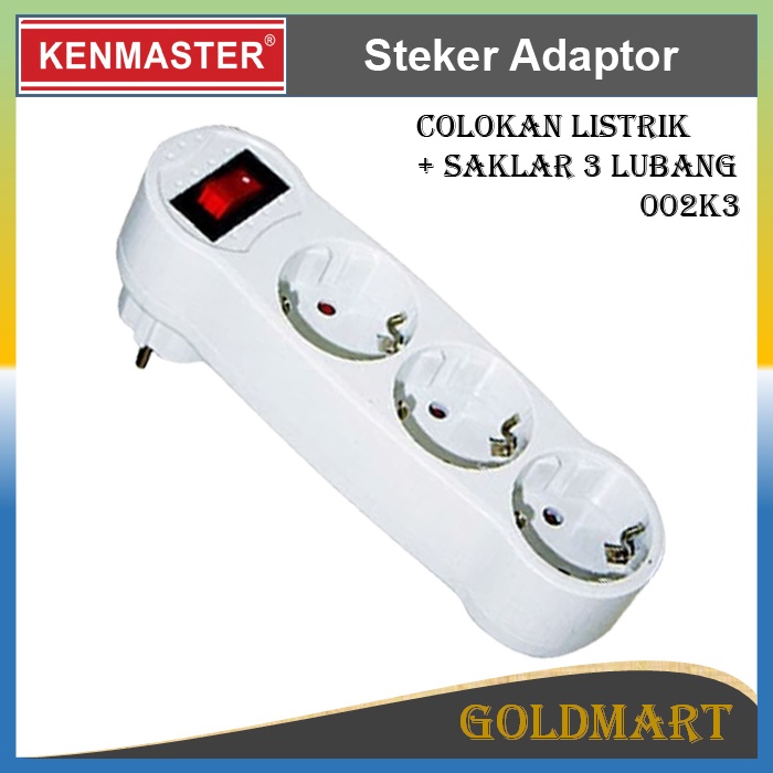 Steker Colokan Listrik 3 lubang + Saklar / Kenmaster Plug Adaptor 002K3