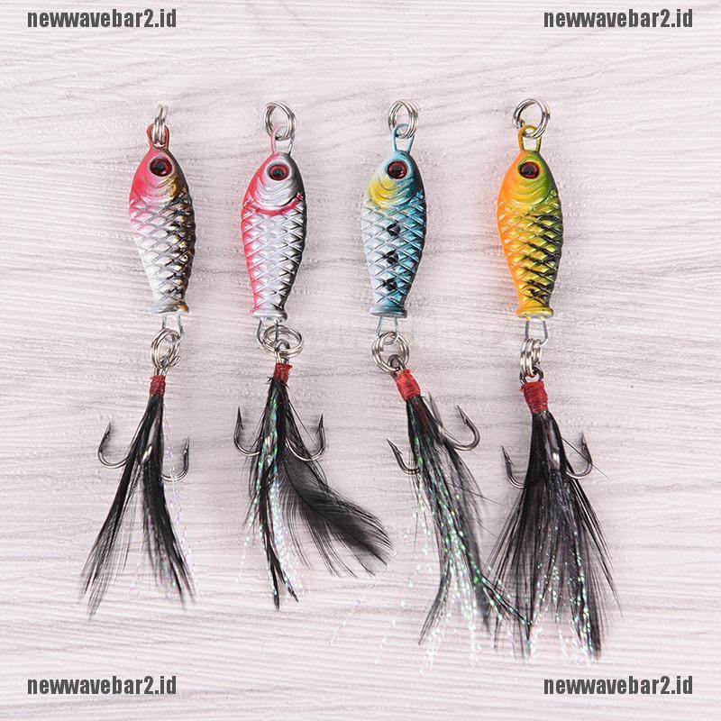 4x Hard Metal Fishing Lure Small Minnow Lure Bass Crank Bait Tackle Feather Hook