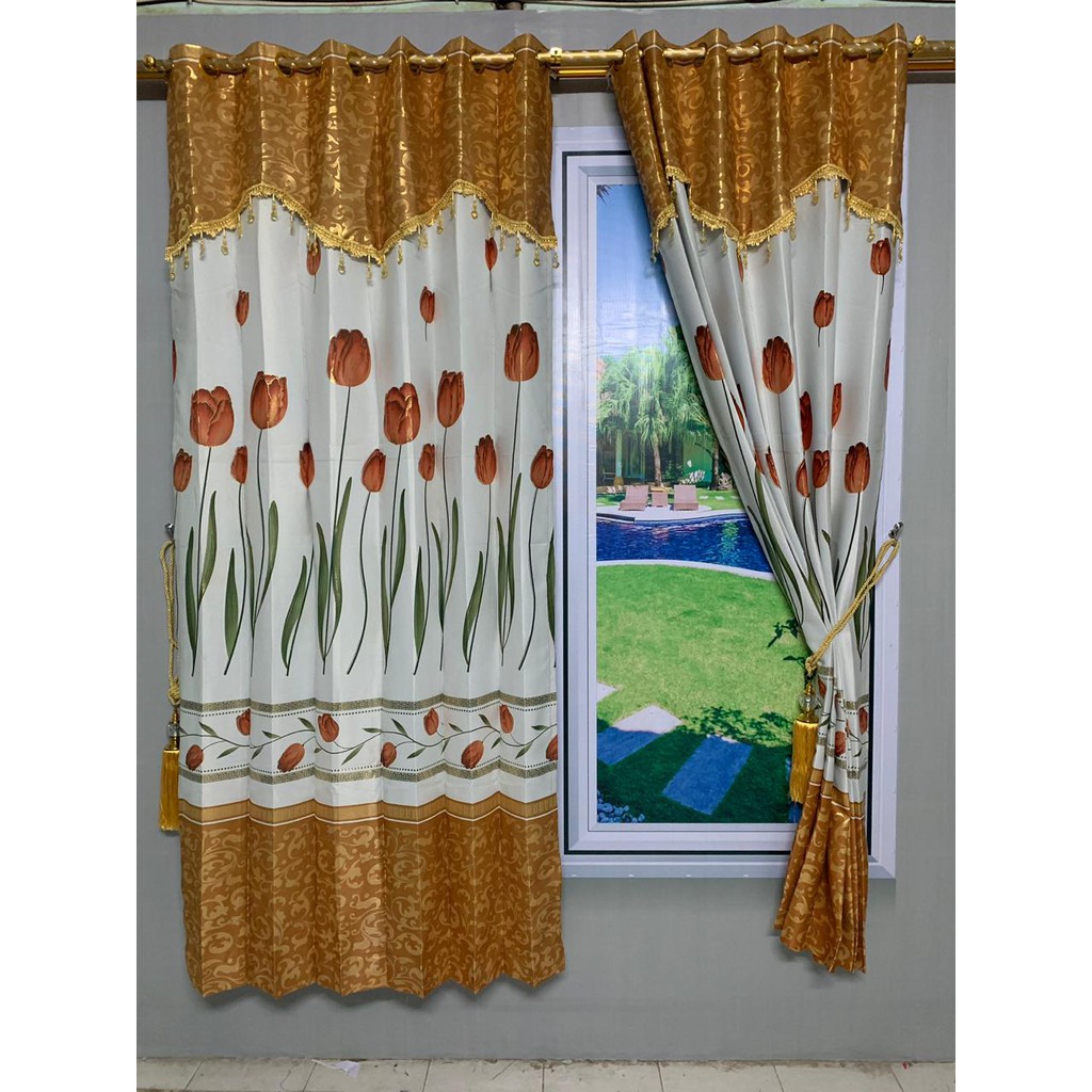 BEST SELLER - Gorden Blackout Queen Gold Motif Bunga Tulip Cantik - 12