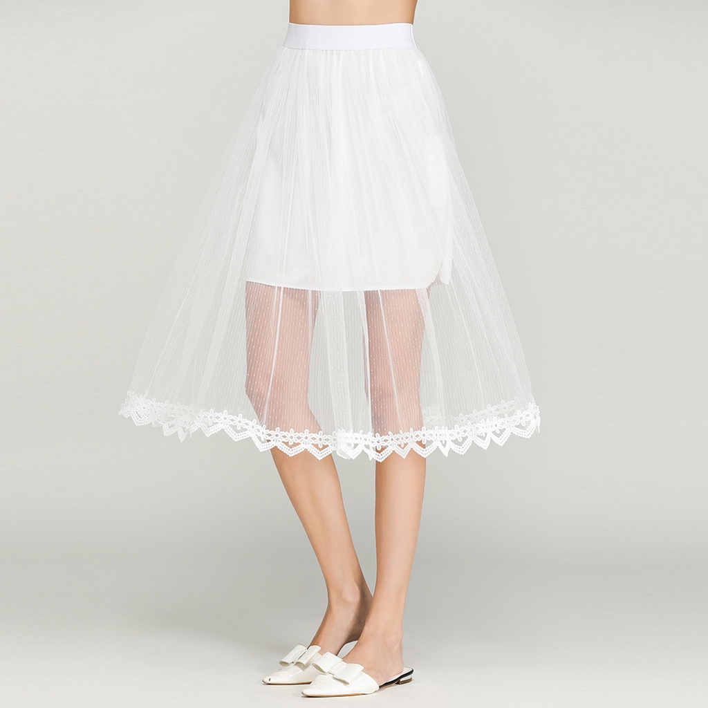 Rok Mini Midi Lace Renda Flare Tutu Panjang Putih Polos Simpel Santai Wanita Dewasa