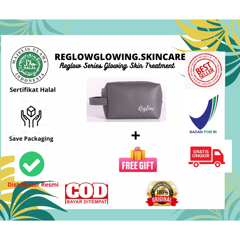 Paket Cream Facialwash Toner REGLOW Utk menghilangkan Flek Jerawat Kerutan-Pouch + Free Gift