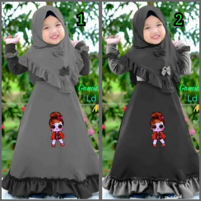 SETELAN BAJU GAMIS ANAK PEREMPUAN MUSLIMAH LOL LED NYALA 5 6 7 tahun