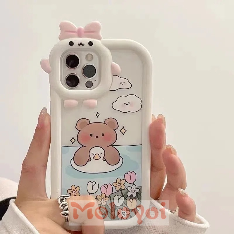 Soft Case Motif Kartun Beruang Berenang Untuk IPhone 7 8 14 Plus XR 11 13 12 14 Pro MAX 6 6S Plus X XS MAX SE 2020