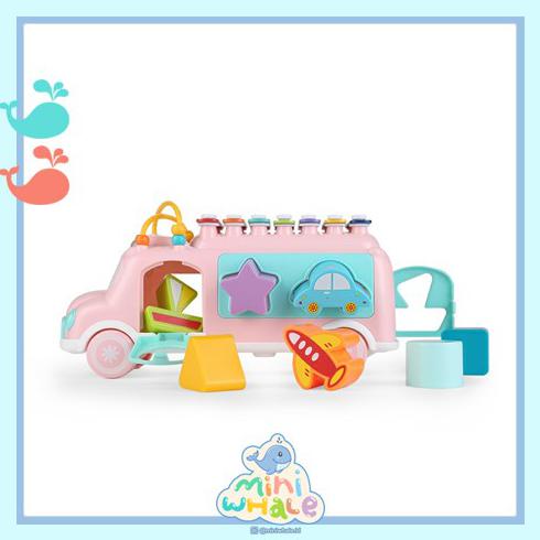 Mainan bayi edukasi mini bus puzzle music xylophone sorting - pink - Merah Muda
