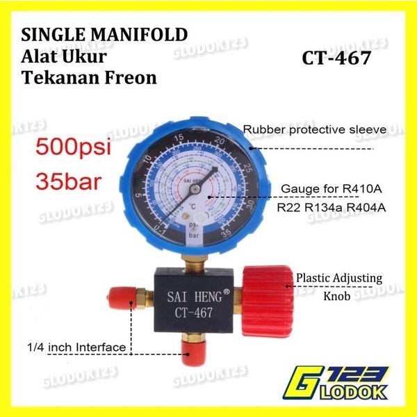 Manifold Single Alat Ukur Test Isi Freon AC Ku1kas 466 R12 R22 R134A